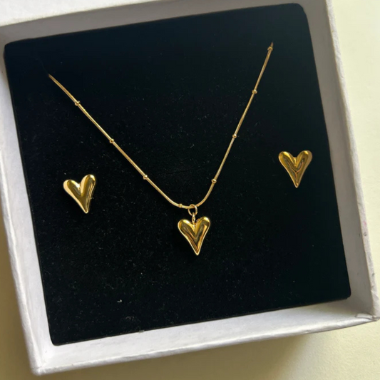 Mini Hearty Set - Earrings and Necklace (18K Gold Plated)