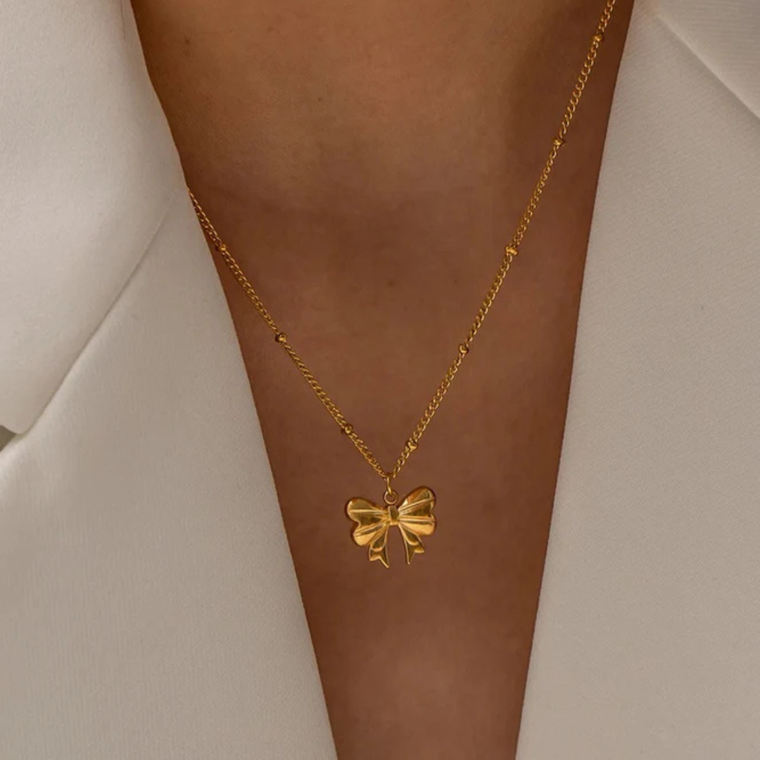 Bow Set Earrings and Necklace - 18K Gold Plated