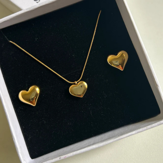 Heart Set Earrings and Necklace - 18K Gold Plated