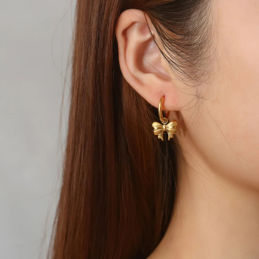 Bow Set Earrings and Necklace - 18K Gold Plated