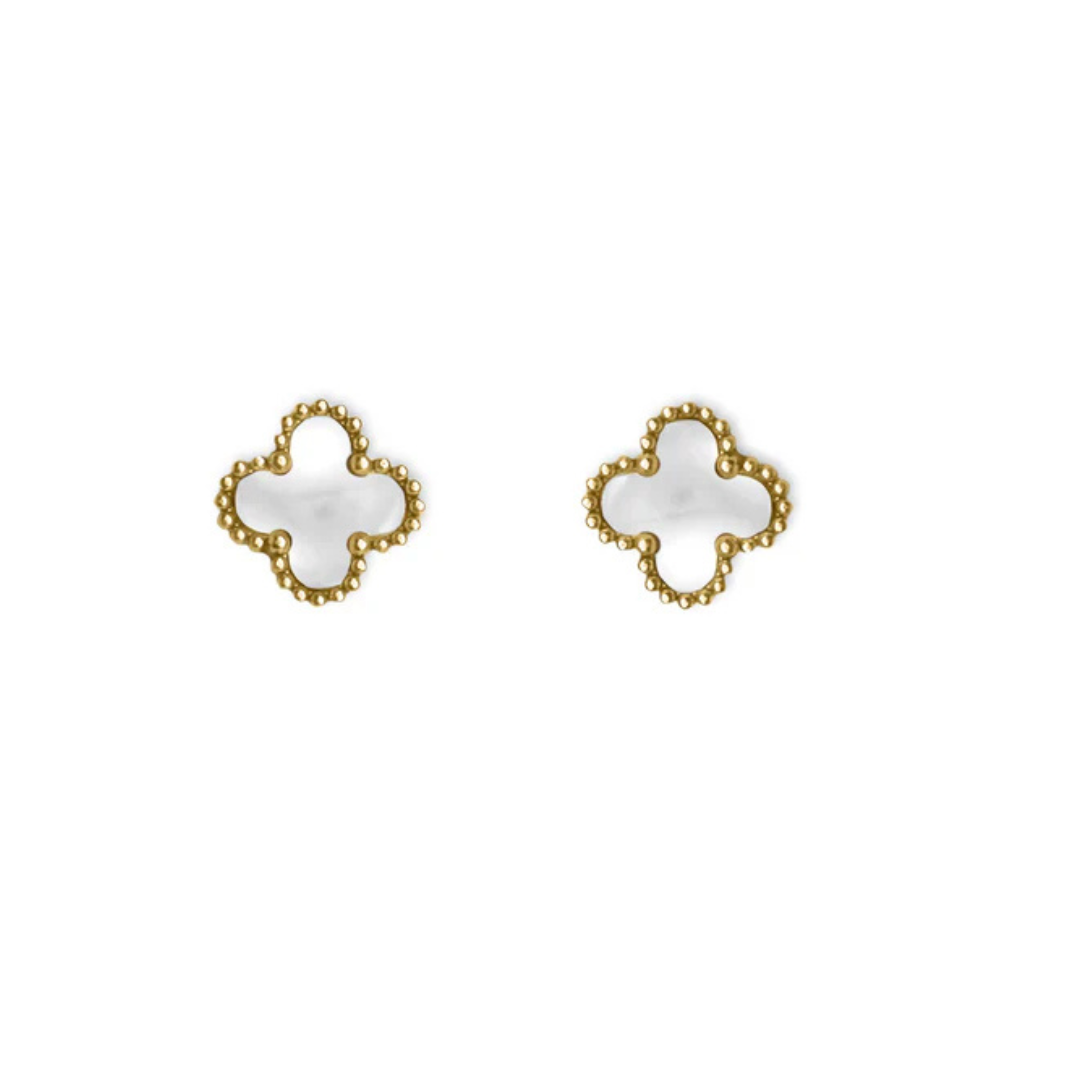 White Clover Set Earrings and Necklace - 18K Gold Plated