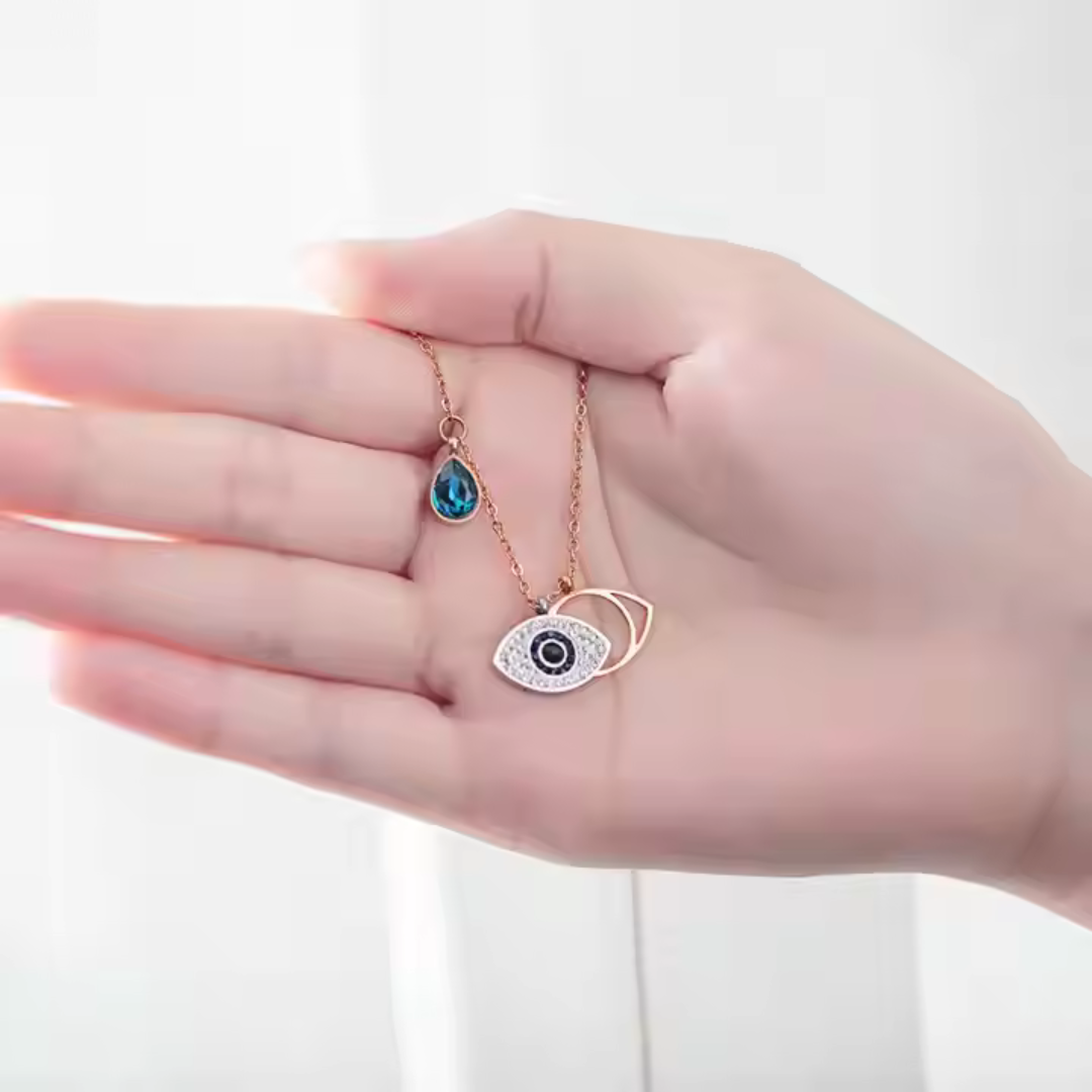 Blue Zircon Devil's Eye Pendant Necklace