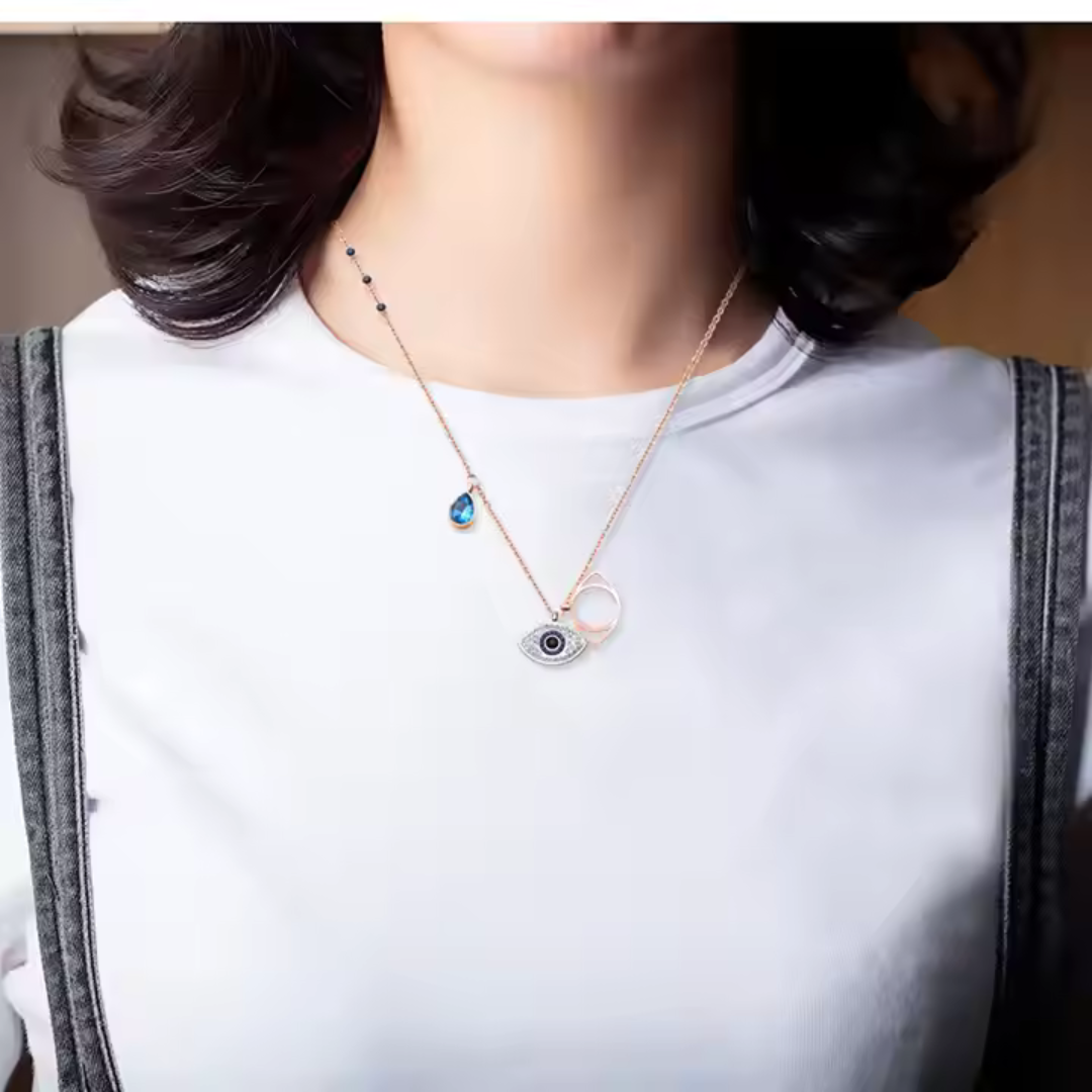 Blue Zircon Devil's Eye Pendant Necklace