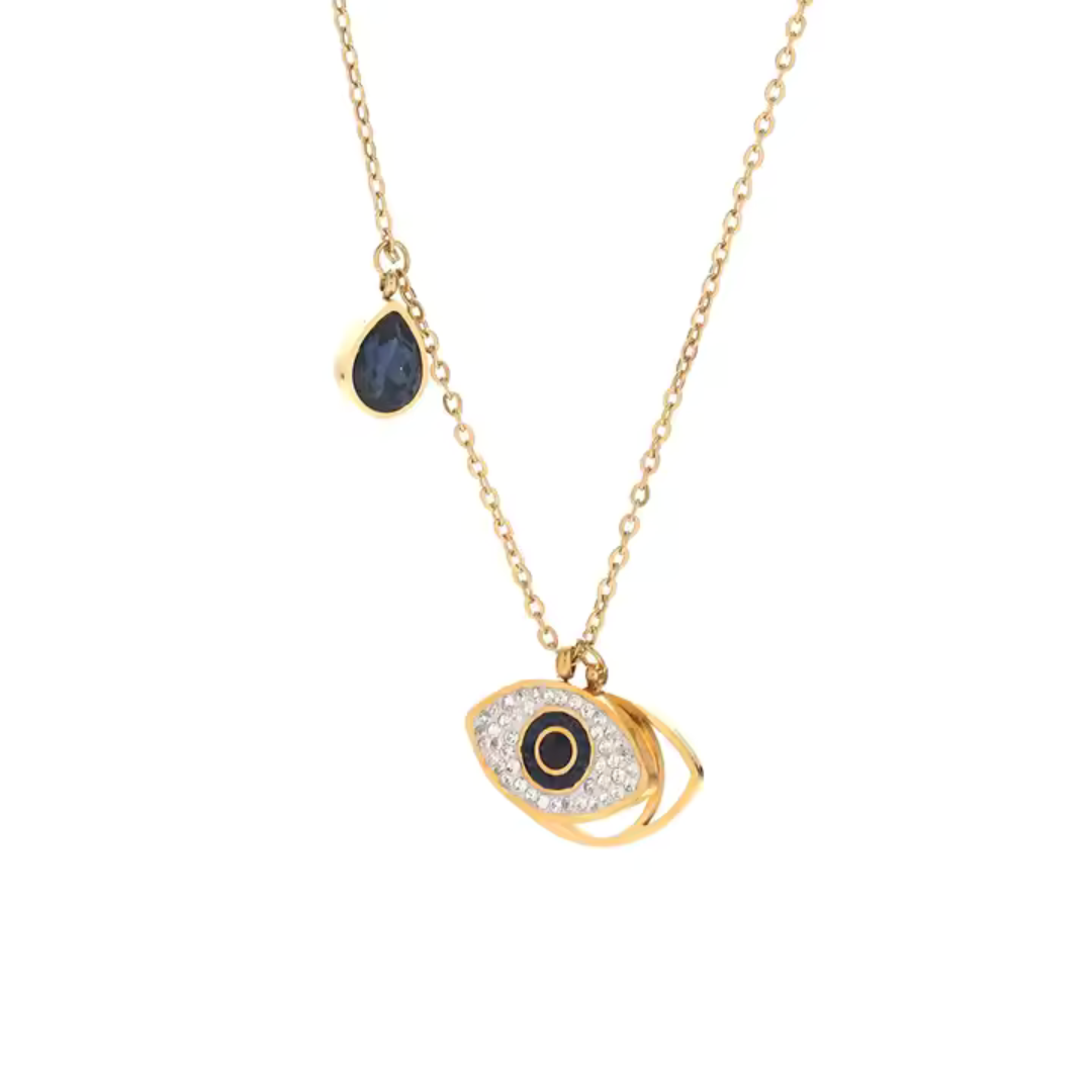 Blue Zircon Devil's Eye Pendant Necklace