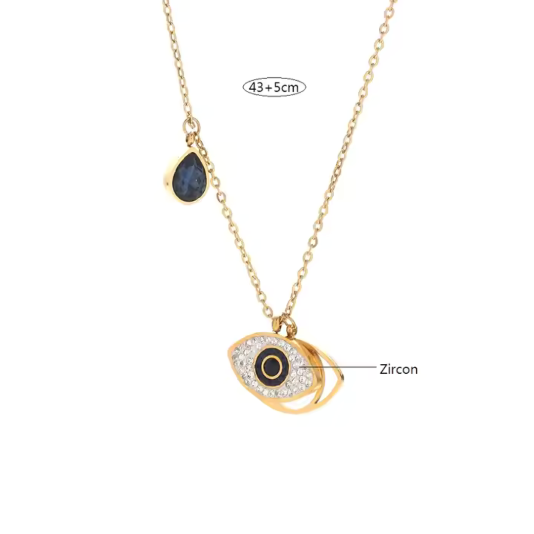 Blue Zircon Devil's Eye Pendant Necklace