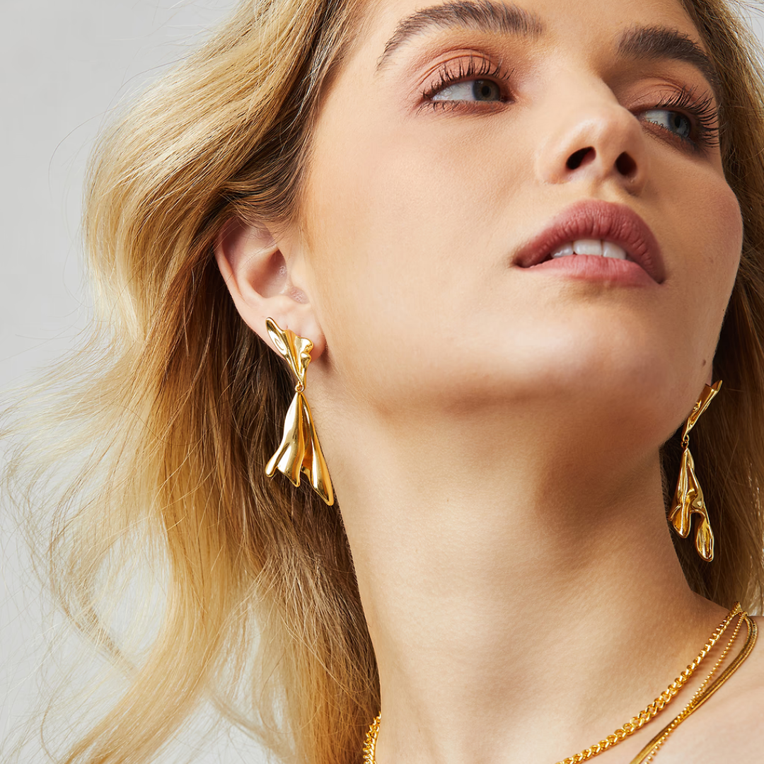 Lava Pattern Drop Earrings – 18K Gold Plated