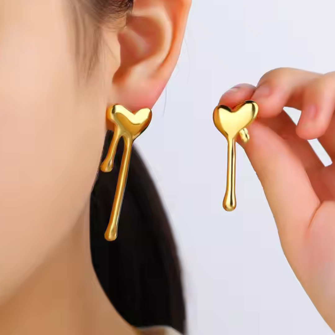 18K PVD Gold Plated Gold Lava Heart Earrings