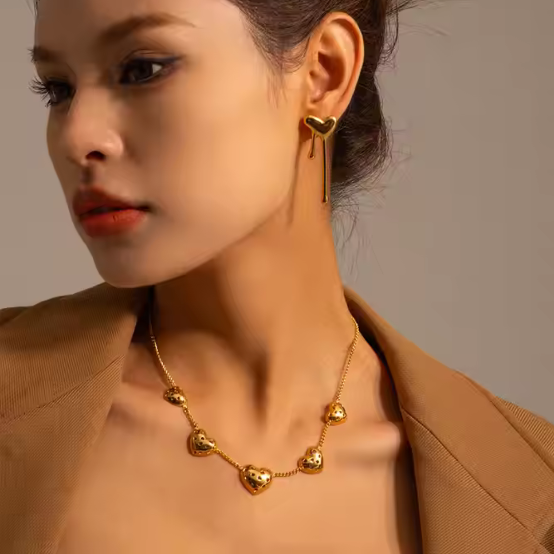 18K PVD Gold Plated Gold Lava Heart Earrings